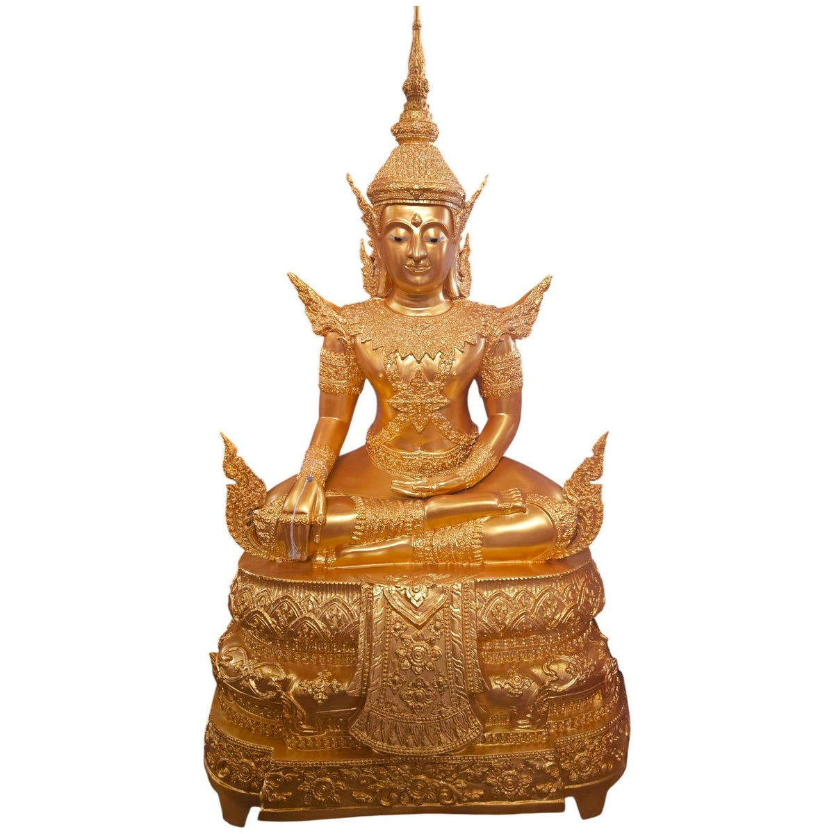72-inch cast bronze Thai Teppanom angel seated on an ornate base, front view