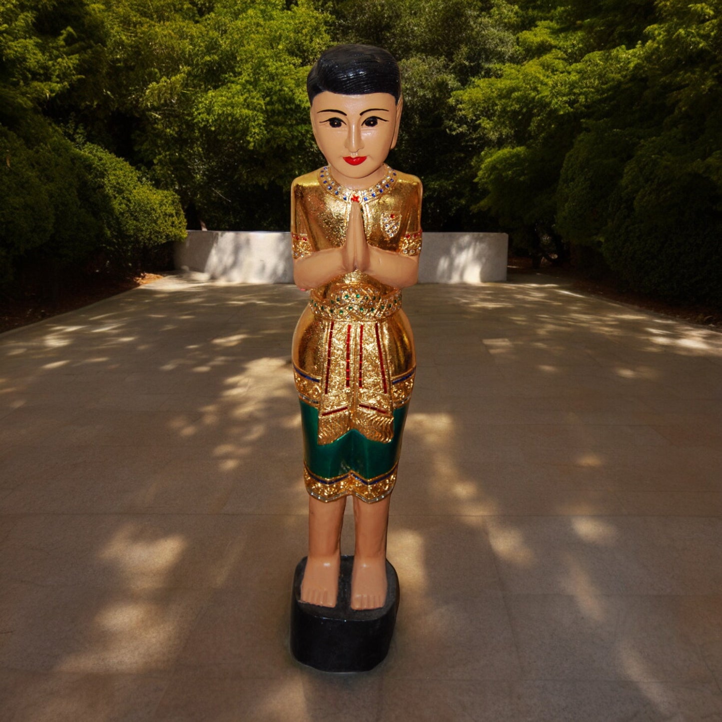 Sawasdee Statue of a Thai Boy in Green 30" to 60" Tall