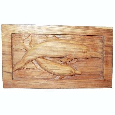 Solid TeakwoodCarved Dolphin Panel-36x20x2