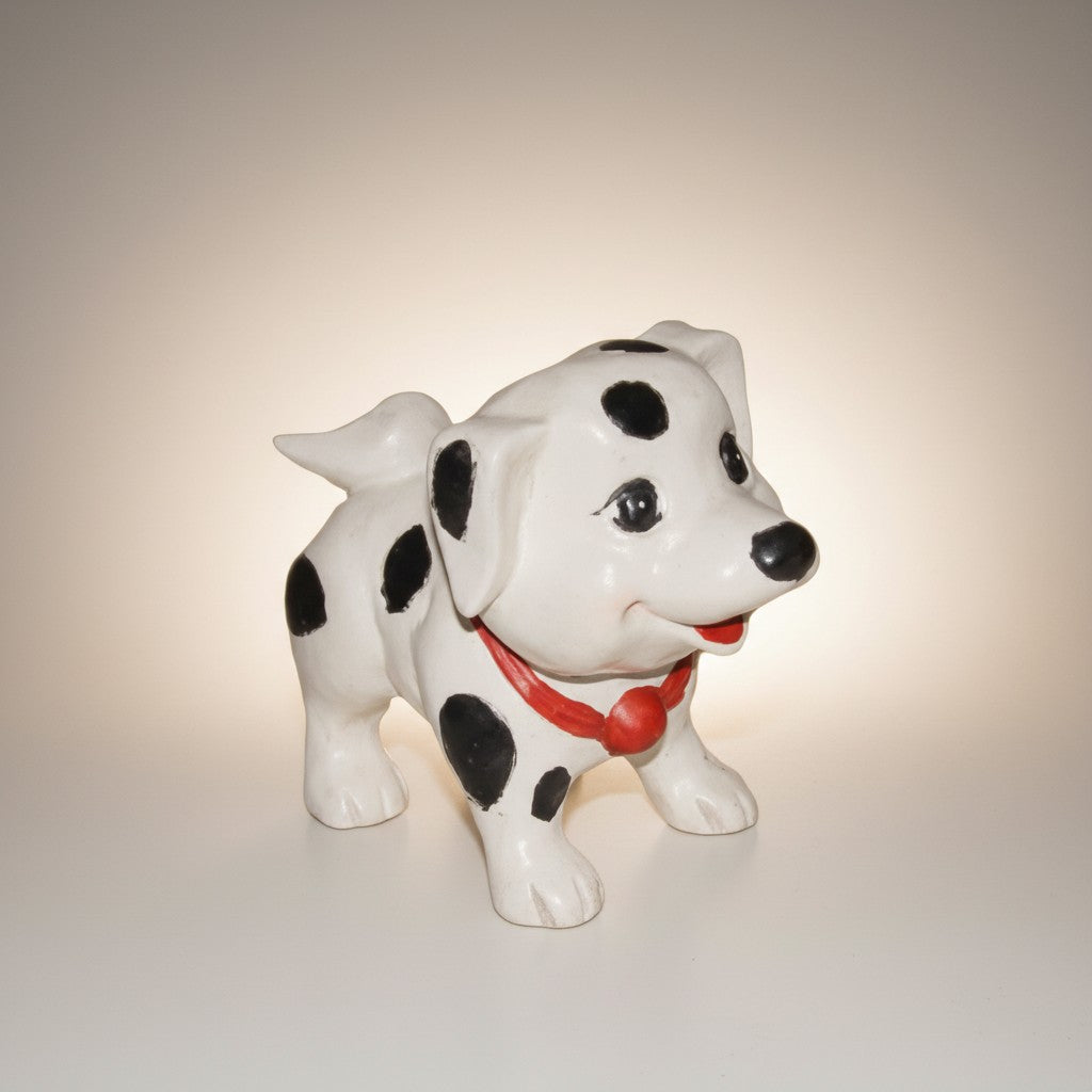 Carved white Dalmatian puppy figure with red collar