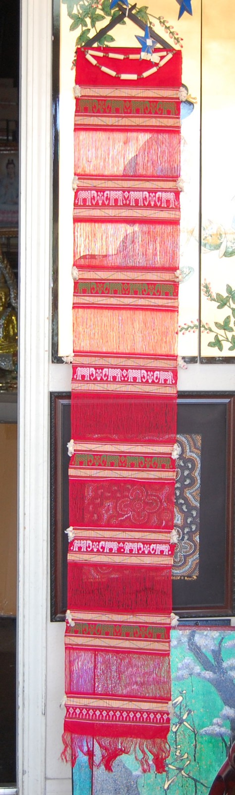 Red woven Thai wall hanging fabric