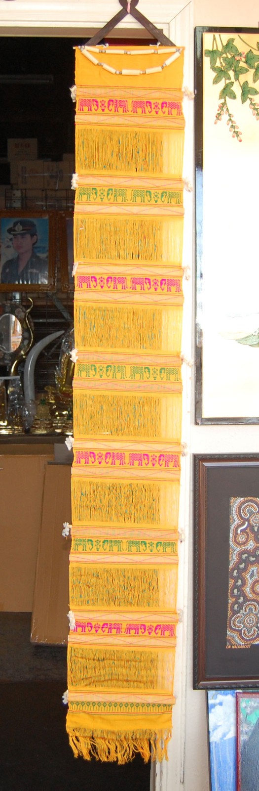 Yellow woven Thai wall hanging fabric