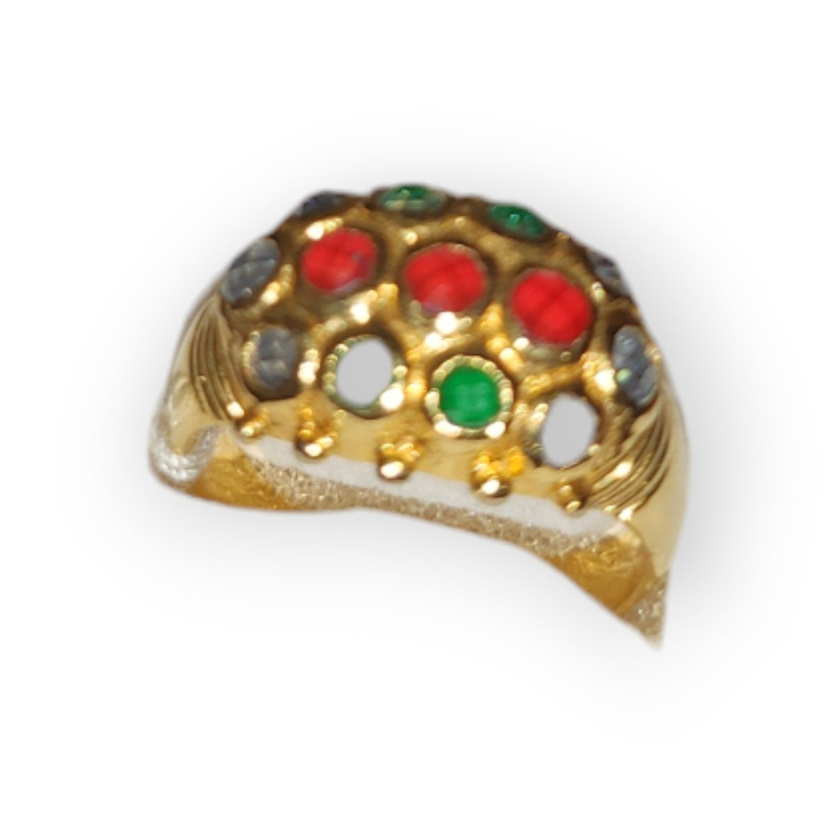 Gold-dipped multi-stone ring, close view