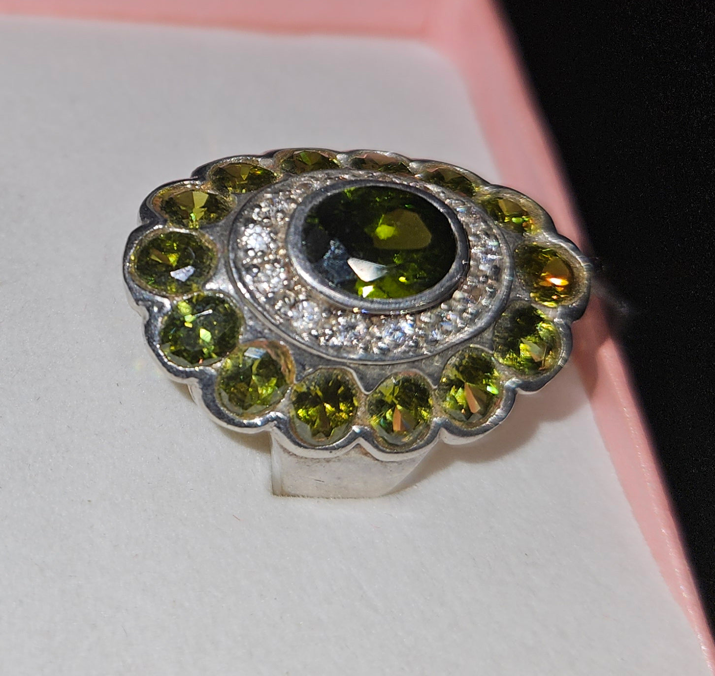 Gold-Dipped Ring with Multiple Peridot Stones Size 8