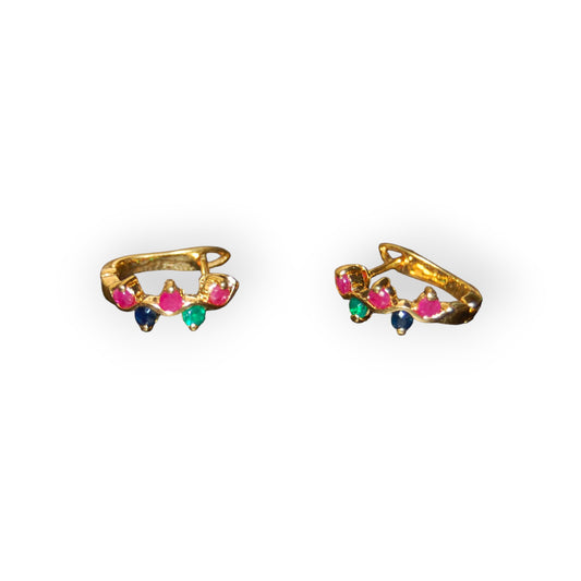 Gold Dipped Earring Pair Emerald Ruby and Sapphire