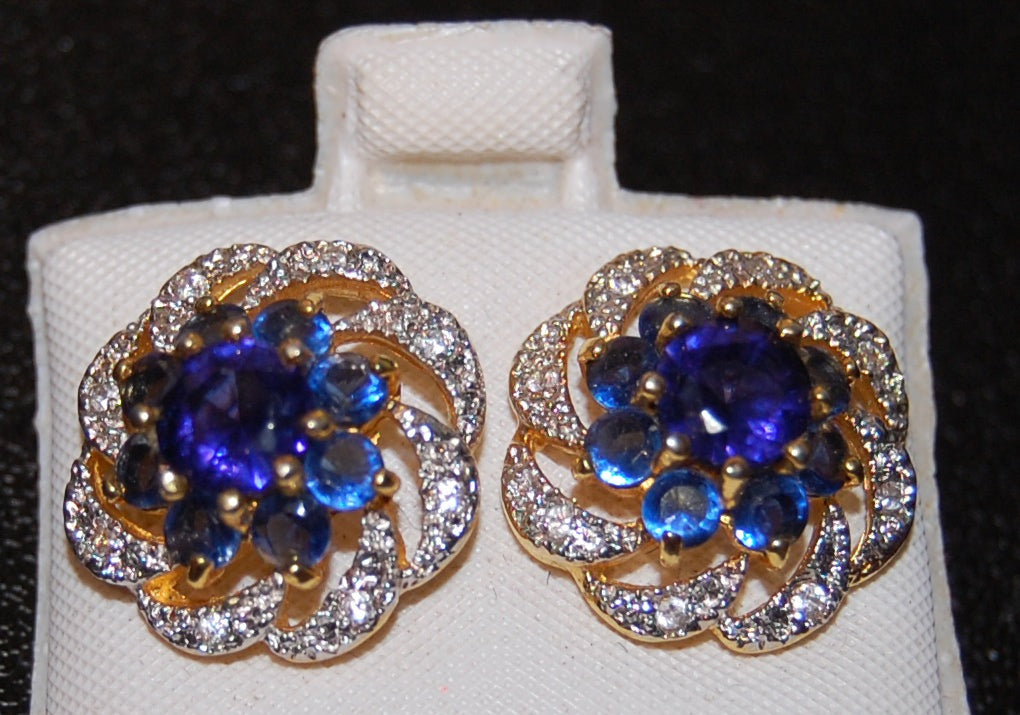 Gold Dipped with Blue Sapphire Stone Earring