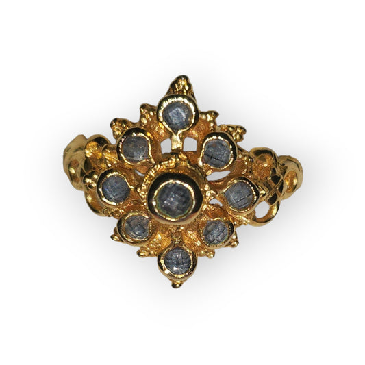 24K Gold Dipped Ring with Blue Stones Size 8