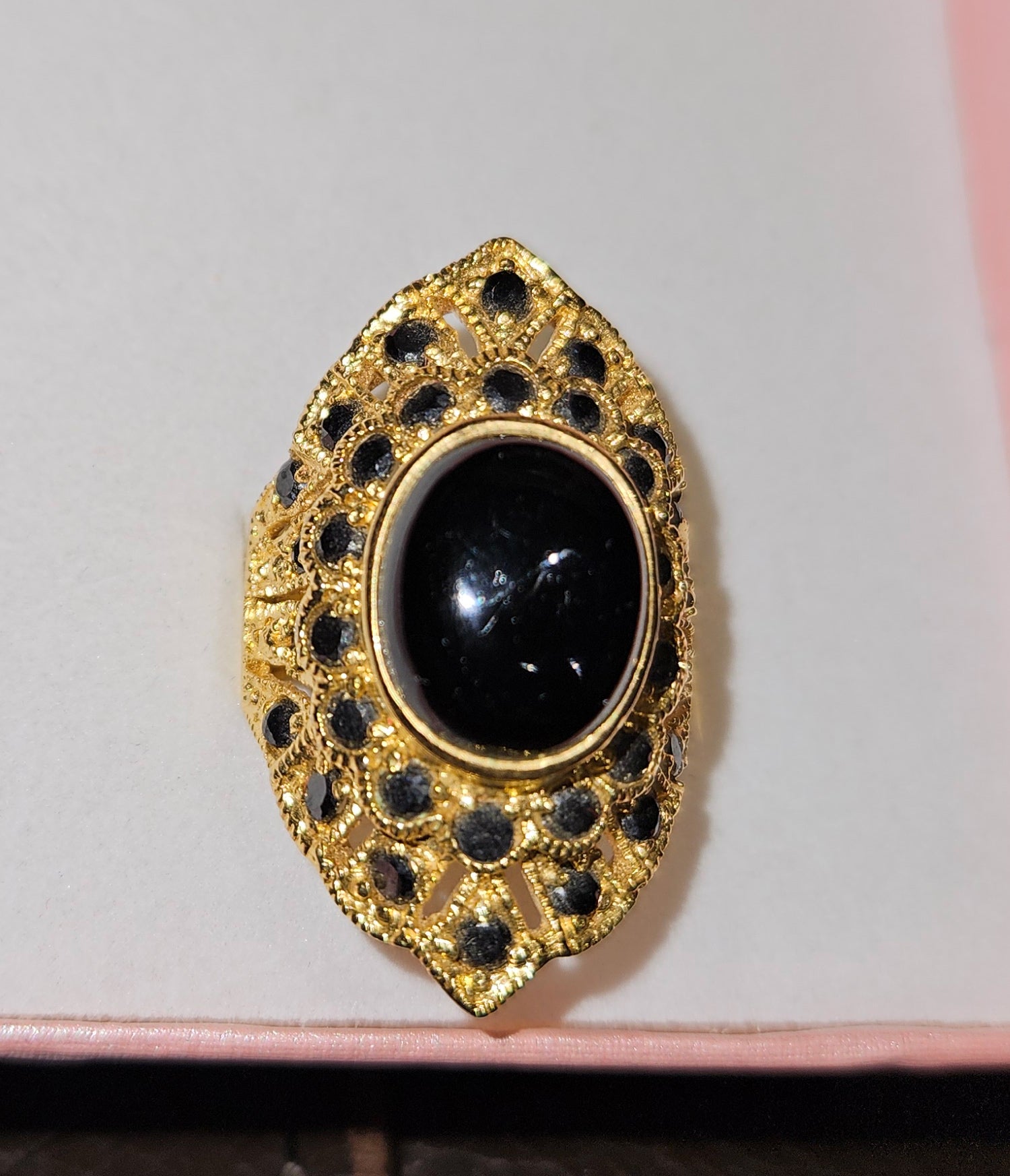 Gold-Dipped Ring with Onex Surrounded by Black Accents