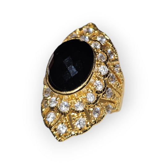 Gold-Dipped Ring with Onex Surrounded by Clear Cubic Zirconia Accents