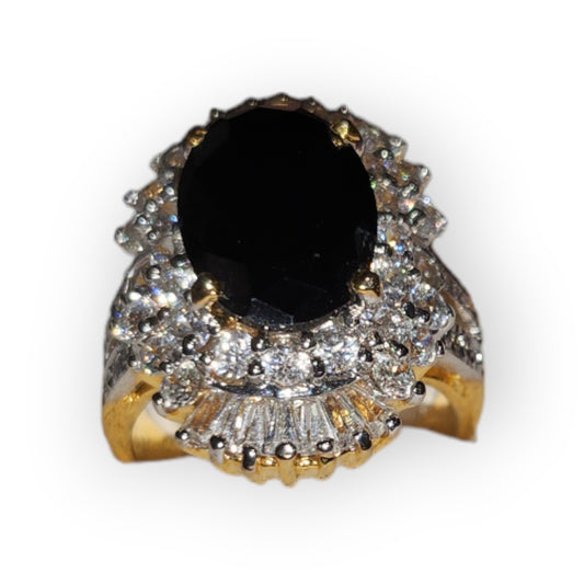 Gold-Dipped Ring with Onex Surrounded by Clear Cubic Zirconia Stones Size 8