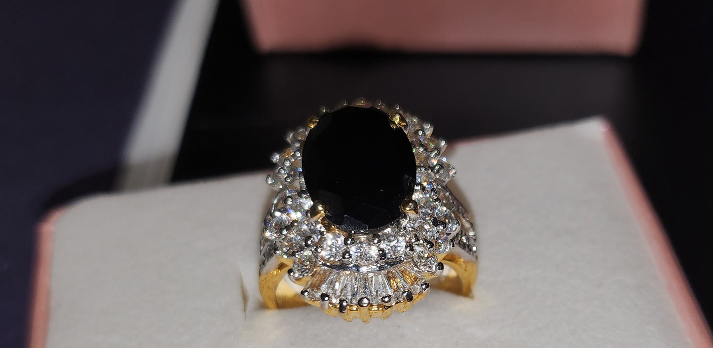 Gold-Dipped Ring with Onex Surrounded by Clear Cubic Zirconia Stones Size 8