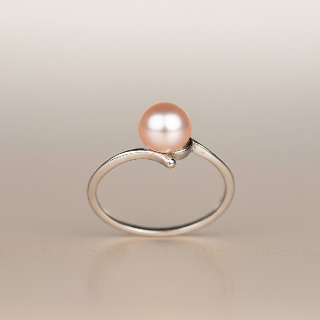 Single Pink Pearl Ring Silver 8.5