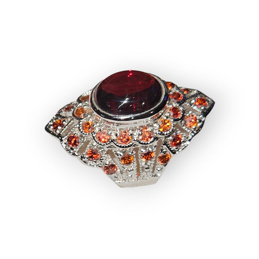 Silver Setting with Garnet Stone Size 7