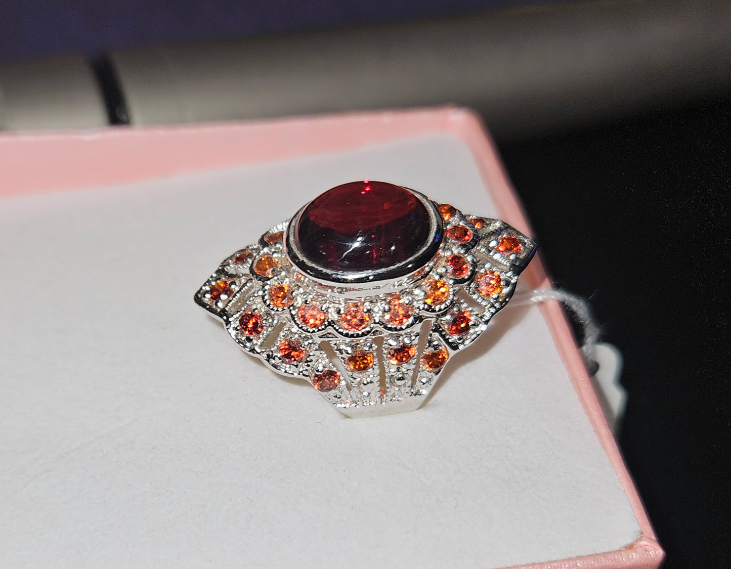 Silver Setting with Garnet Stone Size 7