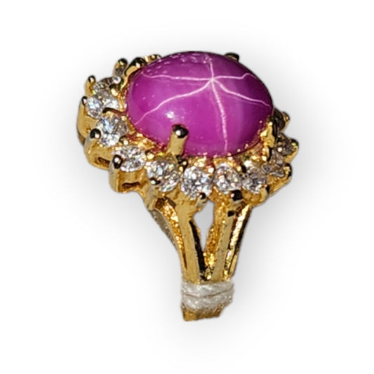 Gold-Dipped Rose Star Sapphire with Cubic Zirconia Stone