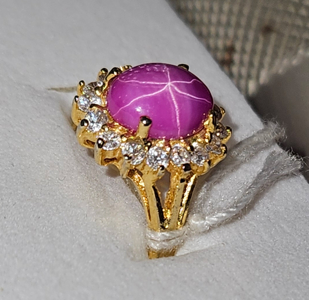 Gold-Dipped Rose Star Sapphire with Cubic Zirconia Stone