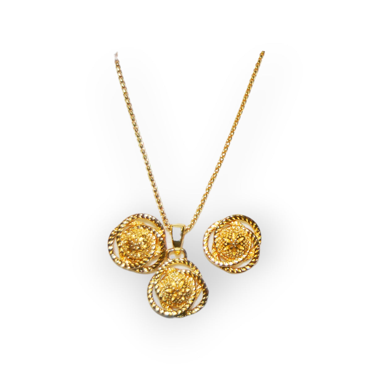 Gold-plated rose pendant and earrings