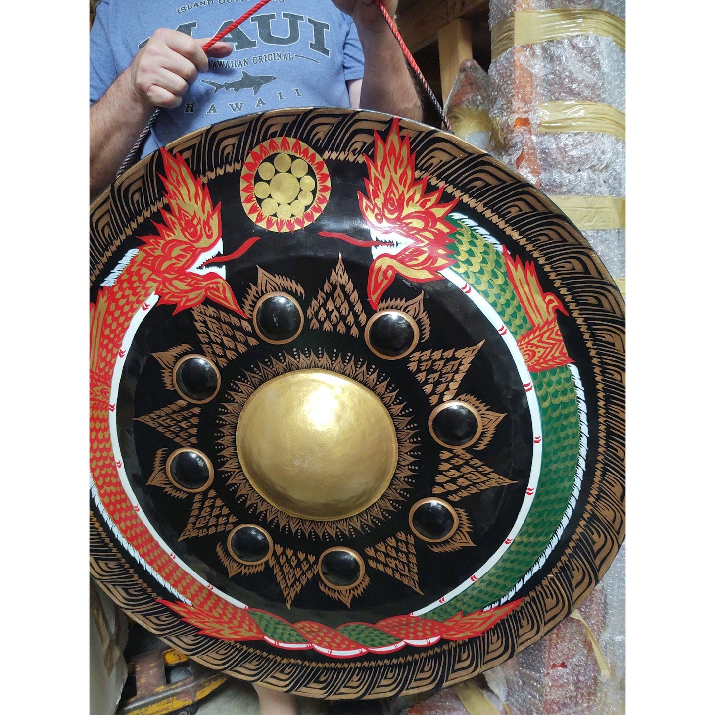 Medium Bronze Gong Hand Painted Dragon Design 36" Diameter