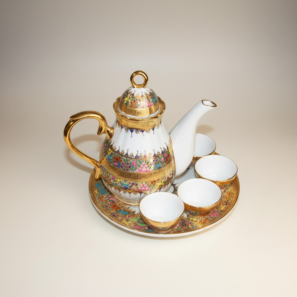 Hand Painted Benjarong Tea Set for Four | Uniquely Thai Lao TV
