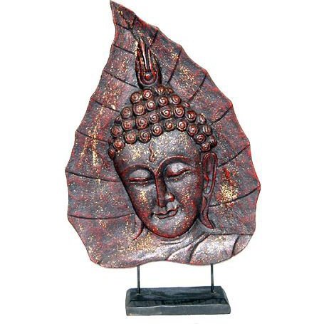 Red Buddha Face on Leaf 3-Red : 14.5" x 23"