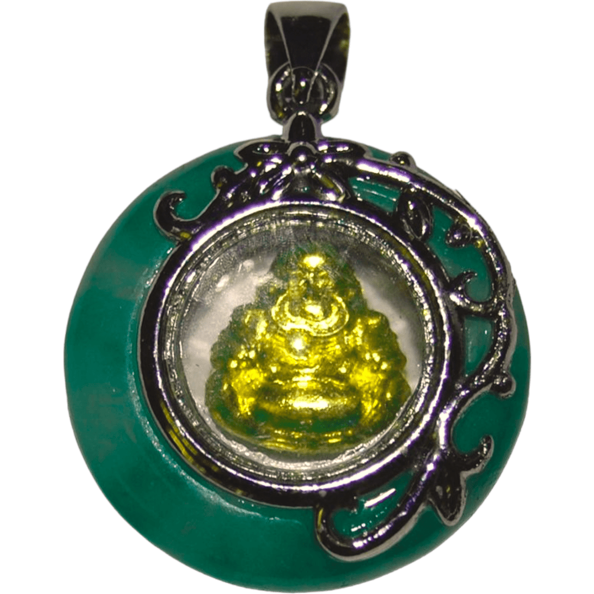 Round jade Buddha pendant, close view