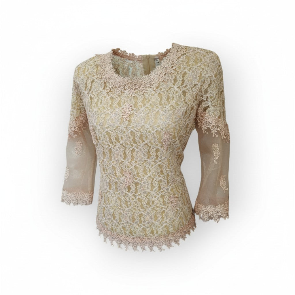 Cream lace Thai-Lao blouse with sheer sleeves