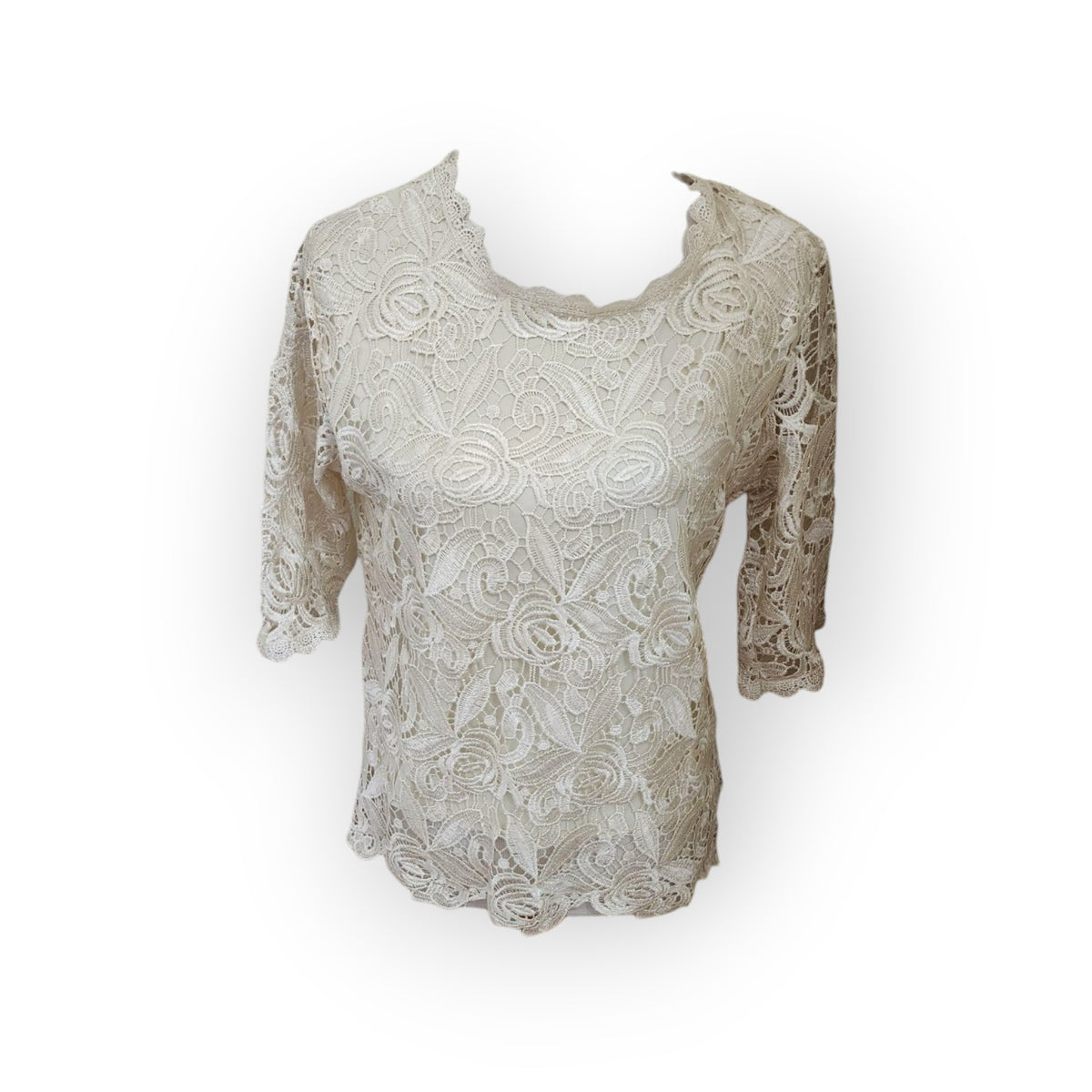 Off-white lace Thai-Lao blouse with elbow sleeves