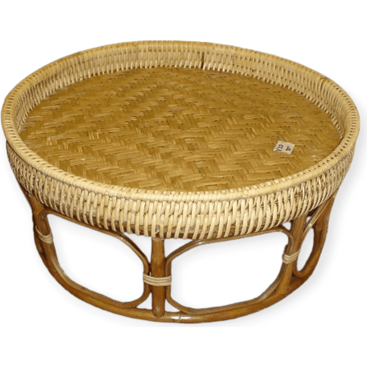 Rattan Khan Toke serving tray table with woven top, single table