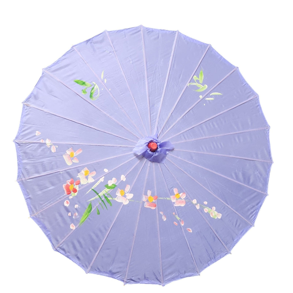 Lavender painted parasol with hand-painted flowers, top view
