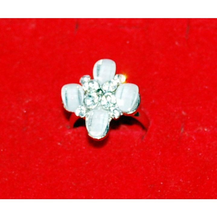 White Ruby/Diamond Silver Ring