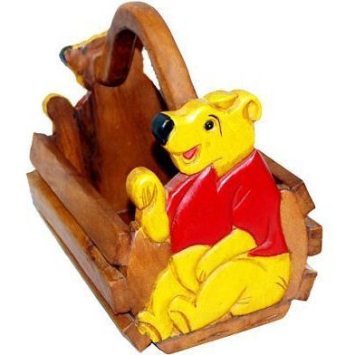 Wood Basket W/Yellow Bear