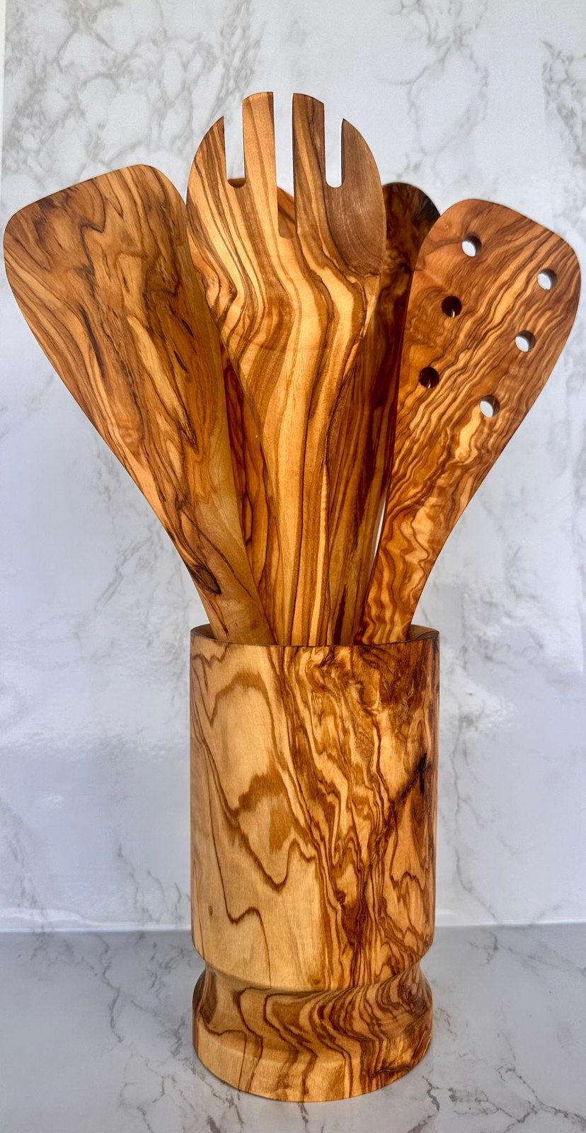 Olive Wood Kitchen Servers Set w/Holder 6 Pcs