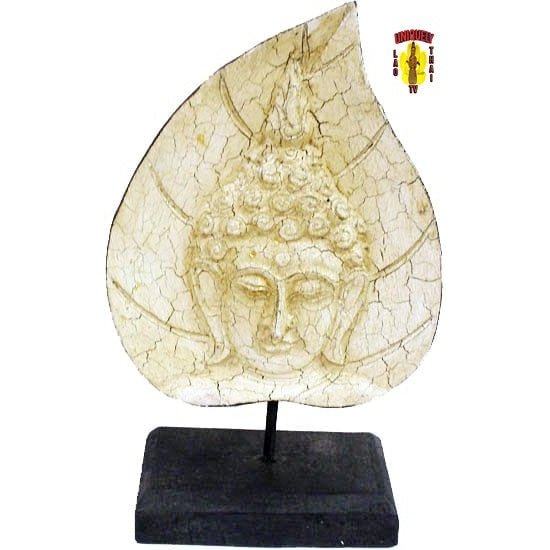 Buddha Face on Leaf White Accent