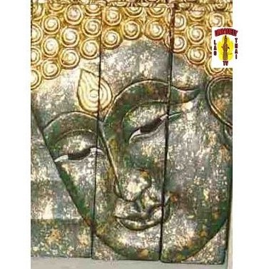 Face of Buddha Green & Gold Accents 3 Piece Wall Hanging 10" x 12"