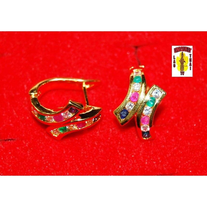 Gold Dipped Earring with Emerald Ruby and Sapphire Stones