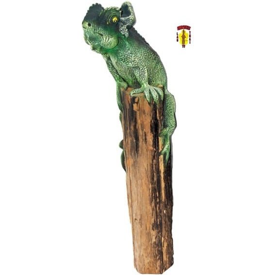 Green Chameleon Toy on a log 25" Tall