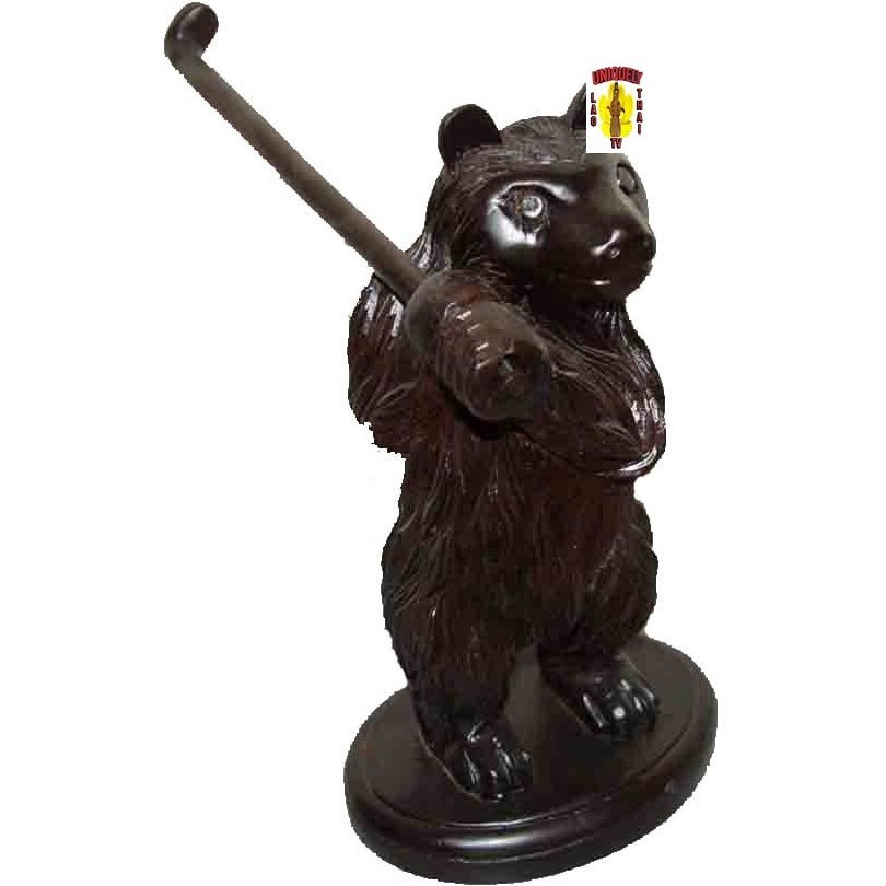 Hand Carved Golfing Bear Statue