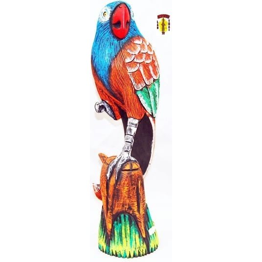 Hand Carved Wooden Parrot Standing on One Leg