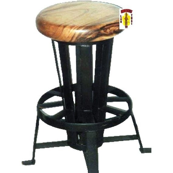 Bar Stool with Steel Base Solid Wood Seat