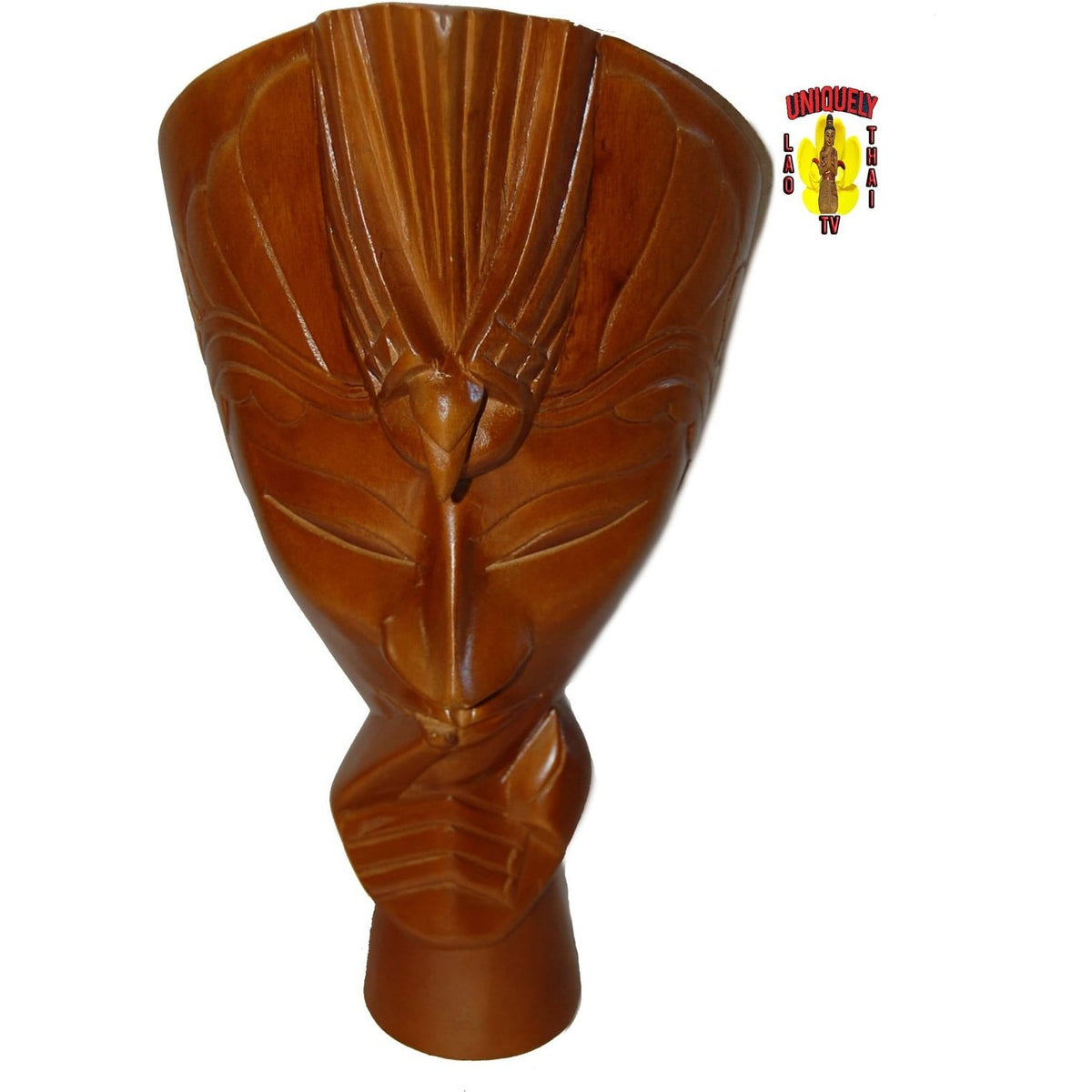 Carved wood Lady Hush tabletop figure, angled view