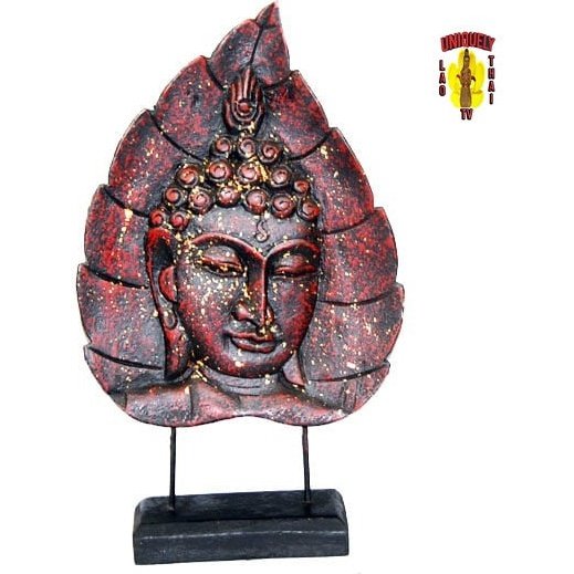 Red Buddha Face on Leaf 15" Tall