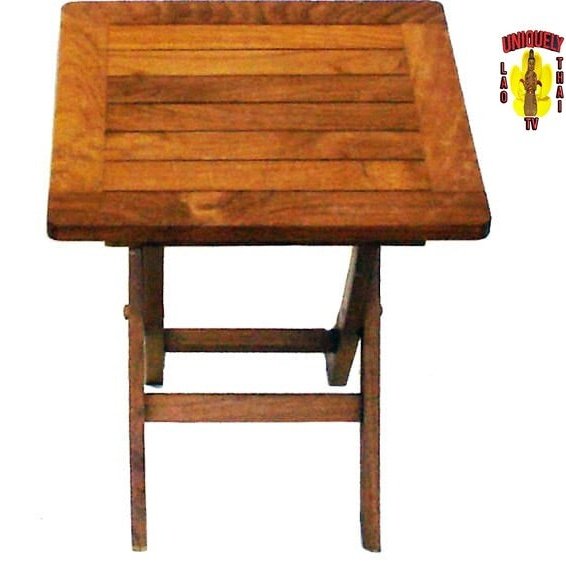 Square-top teak folding side table, plain background