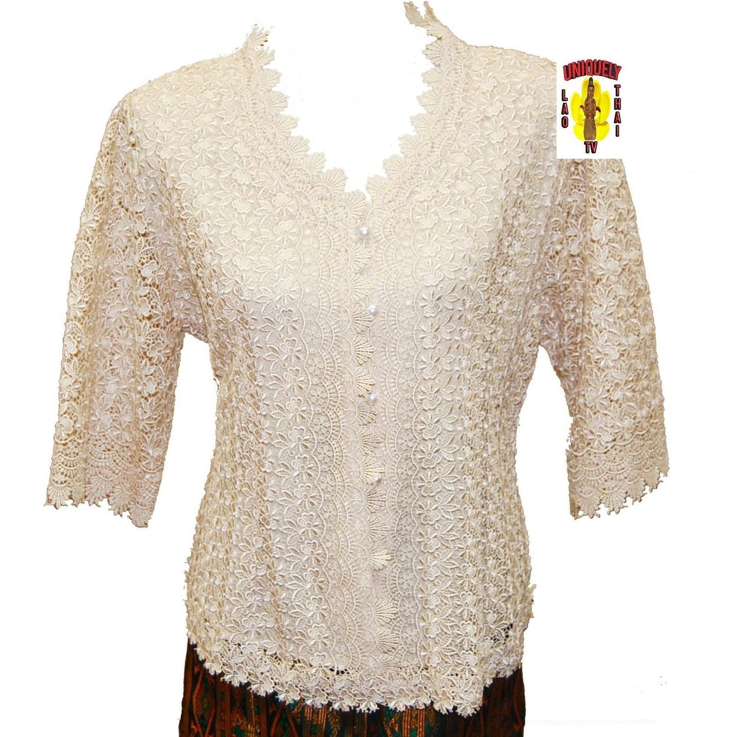 Traditional Thai Laos Lace Blouse Light Green