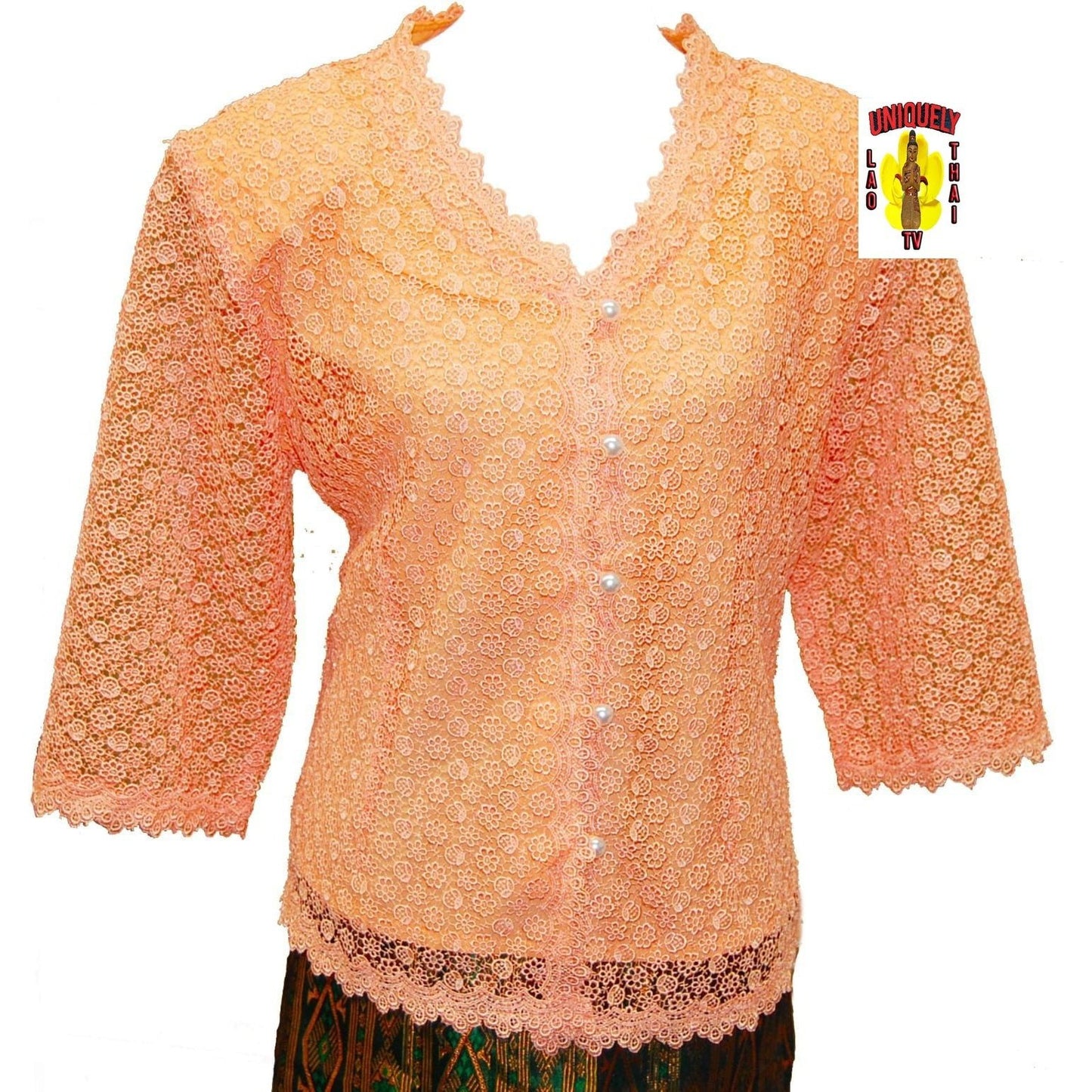 Traditional Thai Laos Lace Blouse Orange
