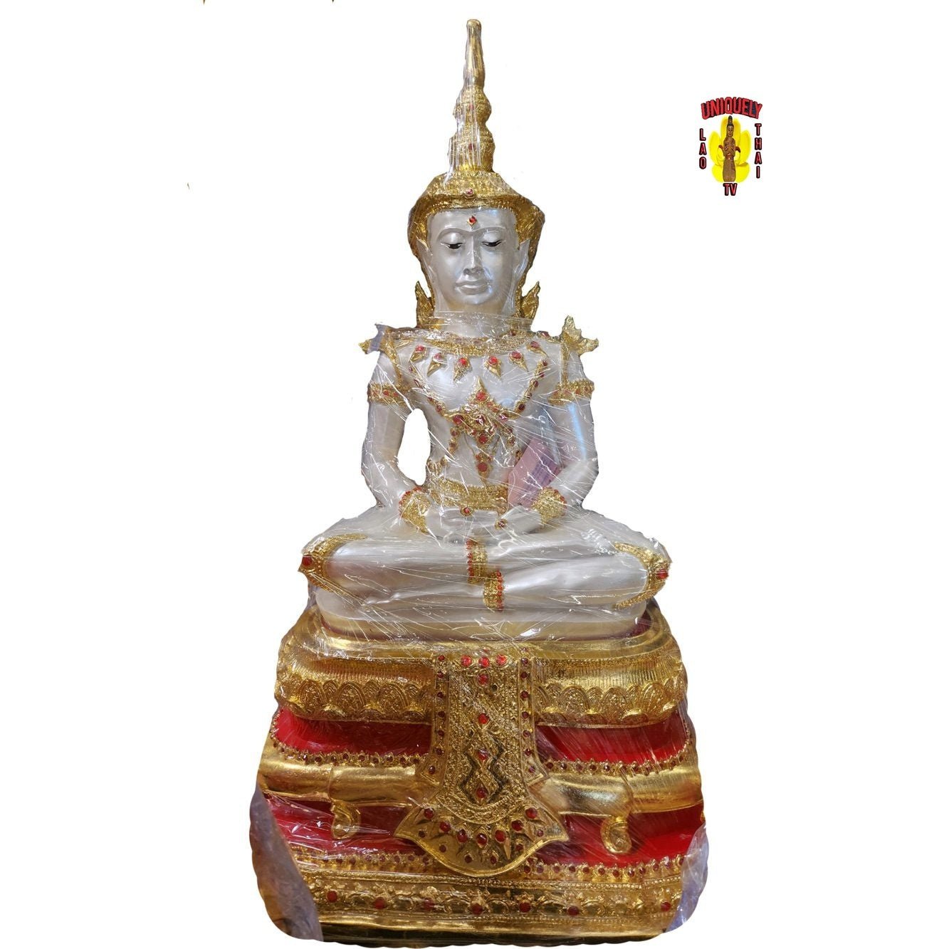 White Buddha Summer Dress 14" Knee to Knee 35" Tall