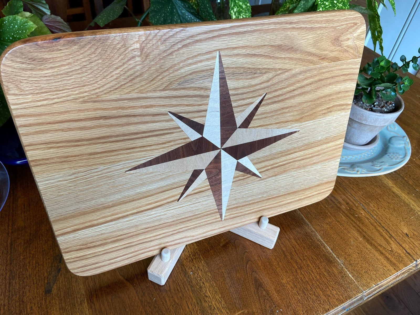 White Oak Charcuterie Board with Compass Rose Inlay - Handcrafted Woodwork
