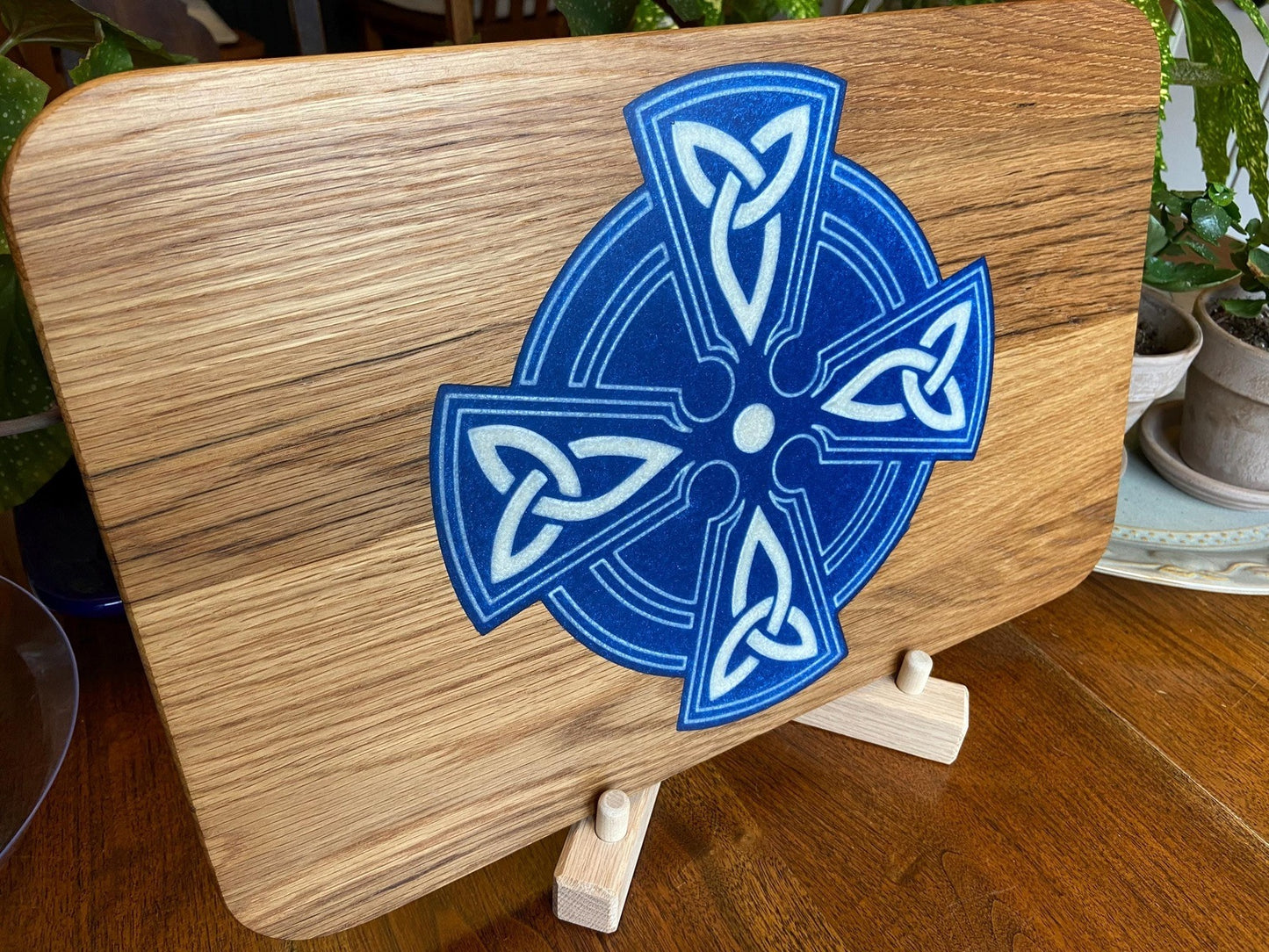 White Oak Charcuterie Board with Celtic Cross Resin Inlay - Handmade in USA