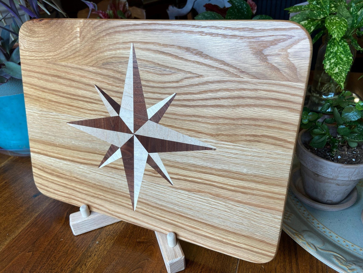 White Oak Charcuterie Board with Compass Rose Inlay - Handcrafted Woodwork