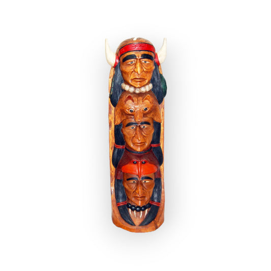 Hand Carved Native American Themed Wooden Indian Totem 40" Tall