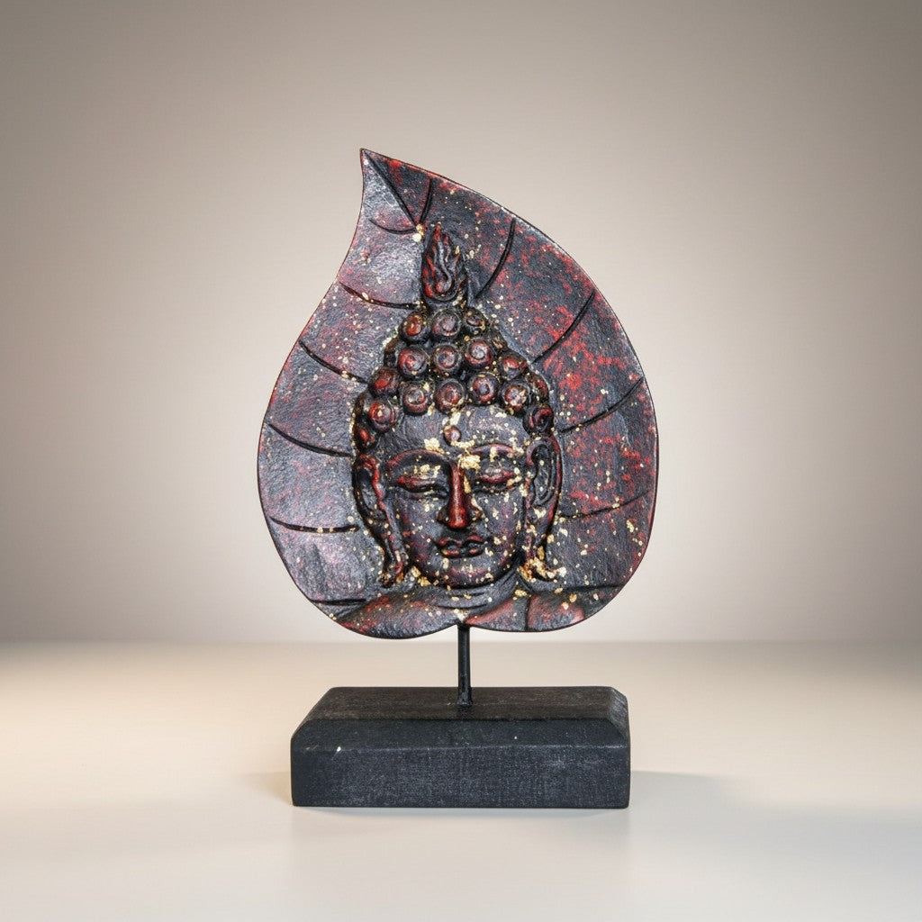 Tabletop Decor Red Buddha Face on Leaf
